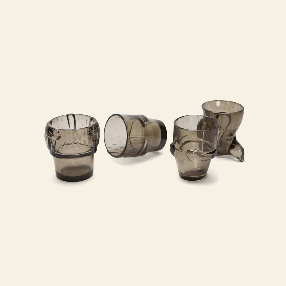 DOIY Puppy Glasses, Set of 4 - Smoky Gray Puppy-Shaped Glasses Stack to Store - Picture 4 of 5